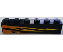 Brick 1 x 6 with Orange Flames Pattern, Model Left (Sticker) - Set 8898