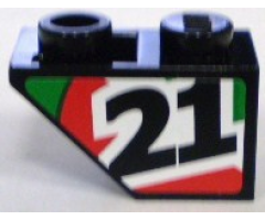 Slope, Inverted 45 2 x 1 with Black Number 21 on Red and Green Stripes Pattern Model Right (Sticker) - Set 8898