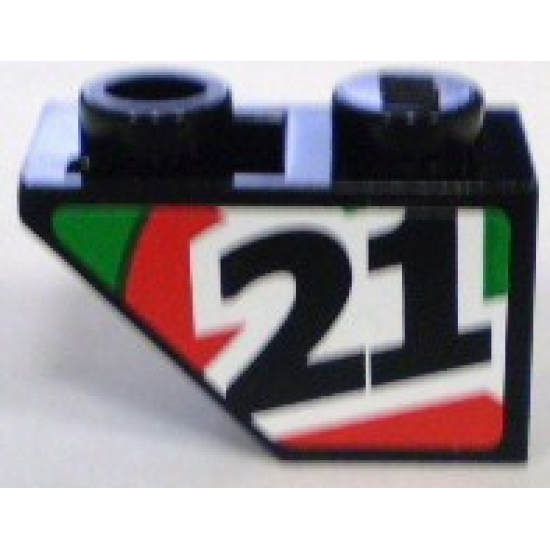 Slope, Inverted 45 2 x 1 with Black Number 21 on Red and Green Stripes Pattern Model Right (Sticker) - Set 8898