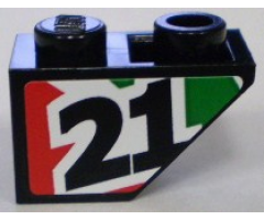 Slope, Inverted 45 2 x 1 with Black Number 21 on Red and Green Stripes Pattern Model Left (Sticker) - Set 8898