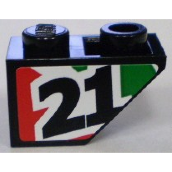 Slope, Inverted 45 2 x 1 with Black Number 21 on Red and Green Stripes Pattern Model Left (Sticker) - Set 8898