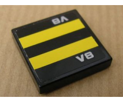Tile 2 x 2 with Yellow Stripes and Silver 'V8' Pattern (Sticker) - Set 8154