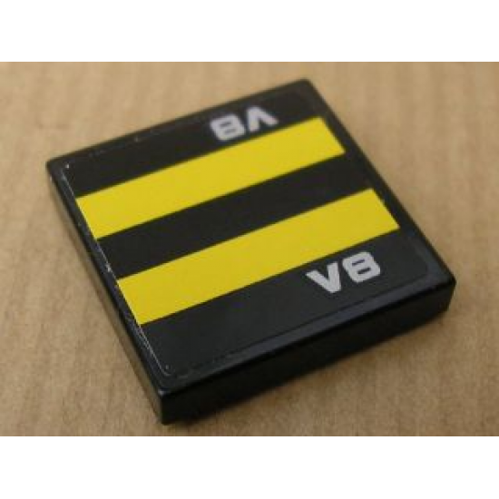 Tile 2 x 2 with Yellow Stripes and Silver 'V8' Pattern (Sticker) - Set 8154
