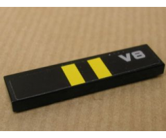 Tile 1 x 4 with Two Yellow Stripes on Black Background and 'V8' Pattern (Sticker) - Set 8154