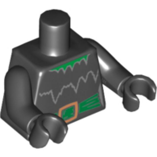 Torso Witch with Torn Collar and Green Belt with Gold Buckle Pattern / Black Arms / Black Hands
