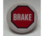 Road Sign 2 x 2 Round with Clip with White 'BRAKE' in Red Octagon Pattern (Sticker) - Set 60025
