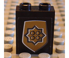 Panel 1 x 2 x 2 - Hollow Studs with Gold World City Police Badge on Black Background Pattern (Sticker) - Set 7035