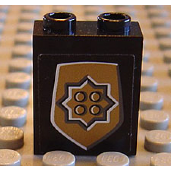 Panel 1 x 2 x 2 - Hollow Studs with Gold World City Police Badge on Black Background Pattern (Sticker) - Set 7035