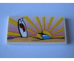 Tile 2 x 4 with Sunset and Beach Pattern (Sticker) - Set 10220