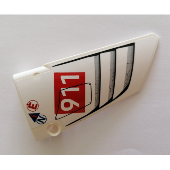 Technic, Panel Fairing #18 Large Smooth, Side B with White '911' on Red Rectangle, Vents, Red Letter E, Blue Letter N Pattern (Sticker) - Set 42096
