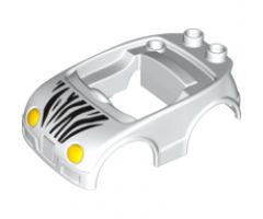Duplo, Vehicle Car Body with 2 Studs on Back and Yellow Headlights and Zebra Stripes Pattern (fits over Car Base 2 x 4)