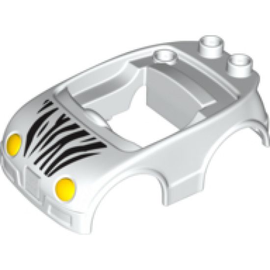 Duplo, Vehicle Car Body with 2 Studs on Back and Yellow Headlights and Zebra Stripes Pattern (fits over Car Base 2 x 4)