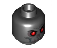 Minifigure, Head Skull Evil with Scowl, Gray Print, Red Eyes Pattern (Fantasy Era) - Blocked Open Stud