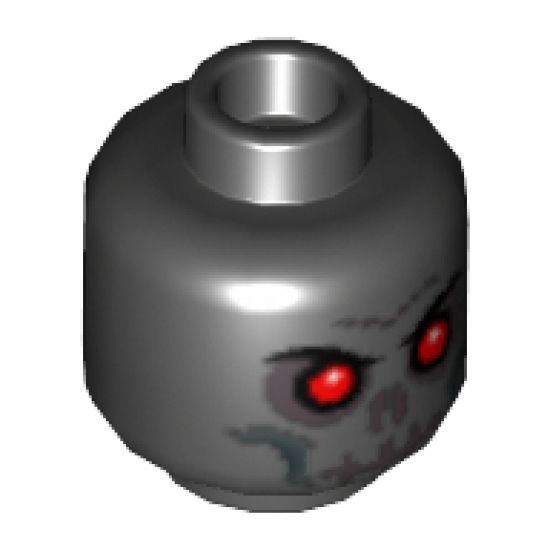 Minifigure, Head Skull Evil with Scowl, Gray Print, Red Eyes Pattern (Fantasy Era) - Blocked Open Stud