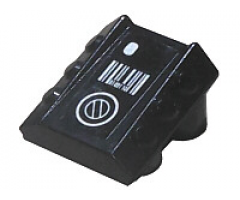 Brick, Modified 2 x 2 No Studs, Sloped with 6 Side Pistons Raised with Silver Dot, Bar Code, and Circle Pattern (Sticker)