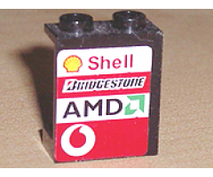 Panel 1 x 2 x 2 - Hollow Studs with Shell, Bridgestone, AMD and Vodafone Logo on Left Pattern (Sticker) - Sets 8362 / 8375 / 8654