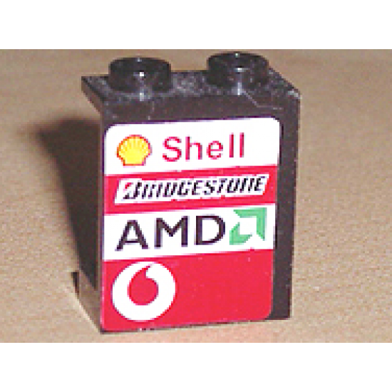 Panel 1 x 2 x 2 - Hollow Studs with Shell, Bridgestone, AMD and Vodafone Logo on Left Pattern (Sticker) - Sets 8362 / 8375 / 8654