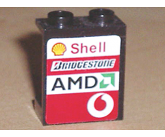 Panel 1 x 2 x 2 - Hollow Studs with Shell, Bridgestone, AMD and Vodafone Logo on Right Pattern (Sticker) - Sets 8362 / 8375 / 8654