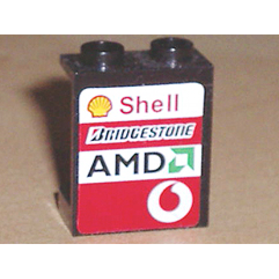 Panel 1 x 2 x 2 - Hollow Studs with Shell, Bridgestone, AMD and Vodafone Logo on Right Pattern (Sticker) - Sets 8362 / 8375 / 8654