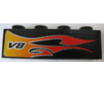 Brick 1 x 4 with Flame and V8 Left Pattern (Sticker) - Set 8643