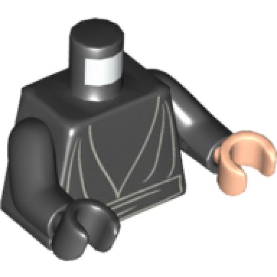 Torso SW Jedi Robe, Waist Sash Pattern / Black Arms / Light Nougat Hand Left / Black Hand Right