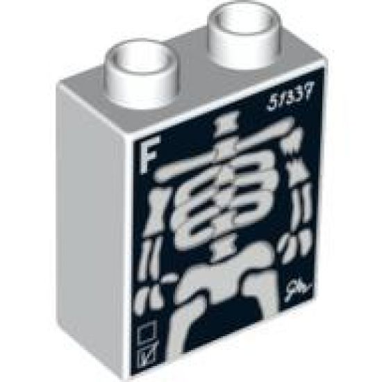Duplo, Brick 1 x 2 x 2 with X-Ray Skeleton, 'F' and '51337' Pattern