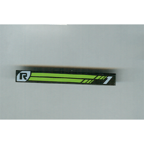 Tile 1 x 8 with 'R' and Lime Green Stripes and '1' Pattern (Sticker) - Set 8647