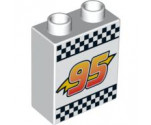 Duplo, Brick 1 x 2 x 2 with Lightning Bolt, '95' and Checkered Flag Pattern