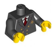 Torso Airplane Pilot, Suit Double Breasted, Red Tie, Gold Buttons and Logo Pin Pattern / Black Arms / Yellow Hands