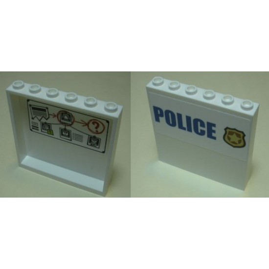 Panel 1 x 6 x 5 with Blue 'POLICE' on White Background and Gold Police Badge on Outside and Bulletin Board Red Circles, Question Marks and Photos on Inside Pattern (Stickers) - Set 60139