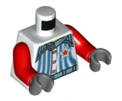 Torso Racers with 5 Buttons, Stripes and Red Star Front and Back Pattern / Red Arms / Dark Bluish Gray Hands