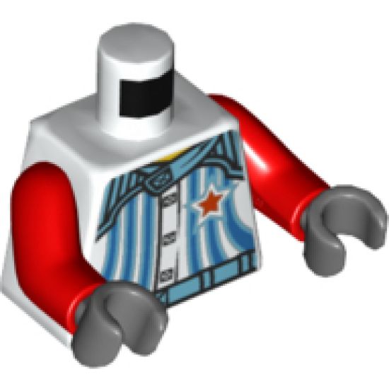 Torso Racers with 5 Buttons, Stripes and Red Star Front and Back Pattern / Red Arms / Dark Bluish Gray Hands