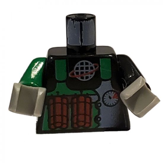 Torso Alpha Team Logo Green Vest, Dynamite Pattern / Black Arm Left / Green Arm Right / Light Gray Hands