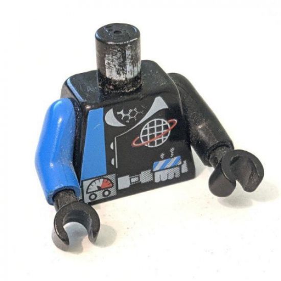 Torso Alpha Team Logo, Utility Belt w/ Gauge, Solid Blue Stripe Pattern / Black Arm Left / Blue Arm Right / Black Hands