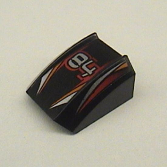 Slope, Curved 2 x 2 Lip with '84', Orange/Red/Silver Stripes Pattern