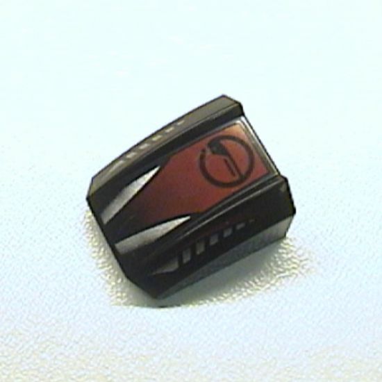 Slope, Curved 2 x 2 Lip with Silver and Red with Circle Pattern