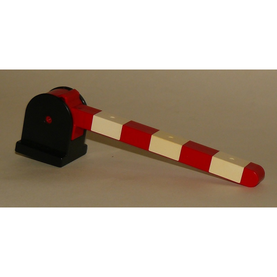 Duplo, Train Crossing Gate Base with Red Duplo, Train Crossing Gate Crossbar with Small Handle with White Stripes Pattern (6405 / 6406bpb01)