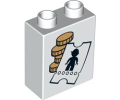 Duplo, Brick 1 x 2 x 2 with Coins and Ticket with Minifigure Silhouette Pattern