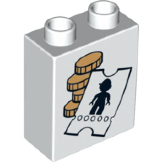 Duplo, Brick 1 x 2 x 2 with Coins and Ticket with Minifigure Silhouette Pattern