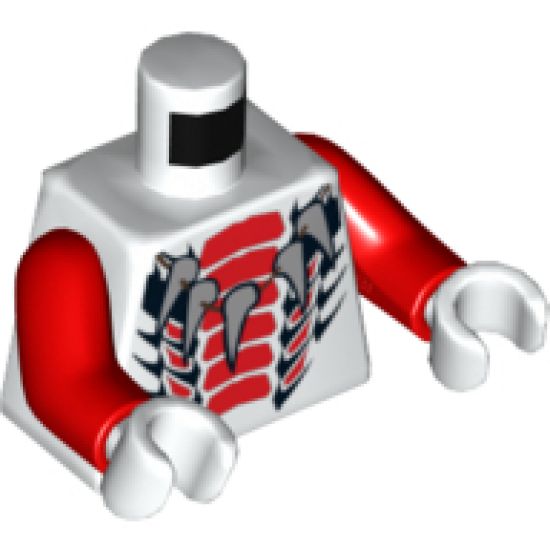Torso Ninjago Snake Five Tooth Necklace with Expanded Red and Black Scales Pattern / Red Arms / White Hands