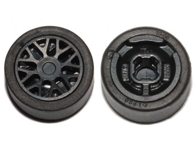 Wheel & Tire Assembly 11mm D. x 6mm with 8 'Y' Spokes with Black Tire 14mm D. x 6mm Solid Smooth (93595 / 50945)