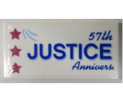 Tile 2 x 4 with Blue '57th JUSTICE Annivers' Banner with 3 Magenta Stars Pattern (Sticker) – Set 70919