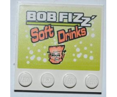 Tile, Modified 4 x 4 with Studs on Edge with 'BOB FIZZ' and 'Soft Drinks' and Frankenstein Monster Head Pattern (Sticker) - Set 8186