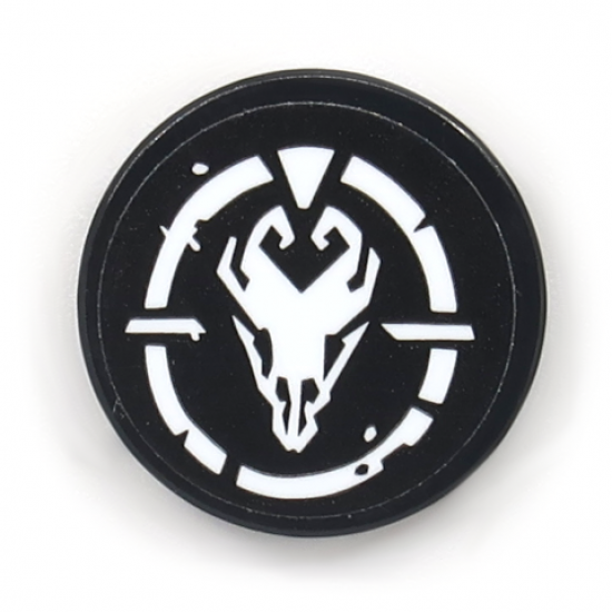 Tile, Round 2 x 2 with Bottom Stud Holder with White Bone Skull Pattern (Sticker) - Set 70655