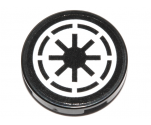 Tile, Round 2 x 2 with Bottom Stud Holder with SW Republic Logo, Black Border, Thin Gaps Pattern (Sticker) - Set 75214