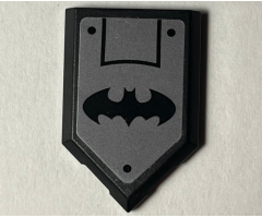 Tile, Modified 2 x 3 Pentagonal with Black Batman Logo and Rivets on Dark Bluish Gray Background (Sticker) - Set 76117