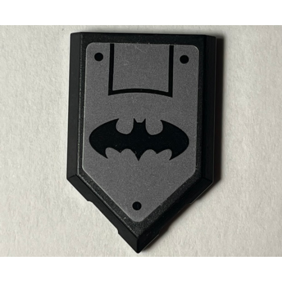 Tile, Modified 2 x 3 Pentagonal with Black Batman Logo and Rivets on Dark Bluish Gray Background (Sticker) - Set 76117