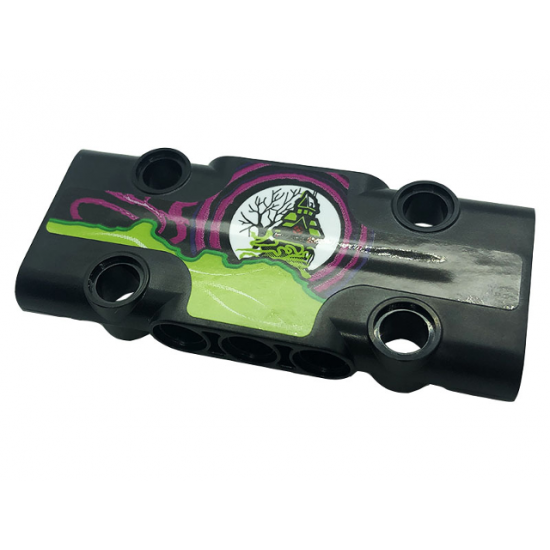 Technic, Panel Plate 3 x 7 x 1 with Black House and Tree, Lime Roof and Magenta Circles Pattern Model Right Side (Sticker) - Set 42118