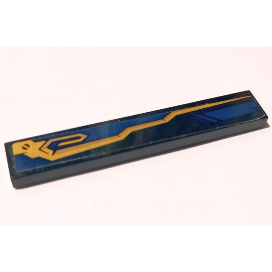 Tile 1 x 6 with Dark Blue Stripe and Copper and Gold Mechanical Pattern Model Right Side (Sticker) - Set 70625