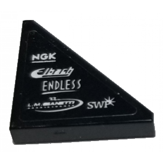 Tile, Modified 2 x 2 Triangular with 'NGK', 'Elbach', 'ENDLESS', 'L.M. Granetti' and 'SWP' Pattern Model Right Side (Sticker) - Set 75885